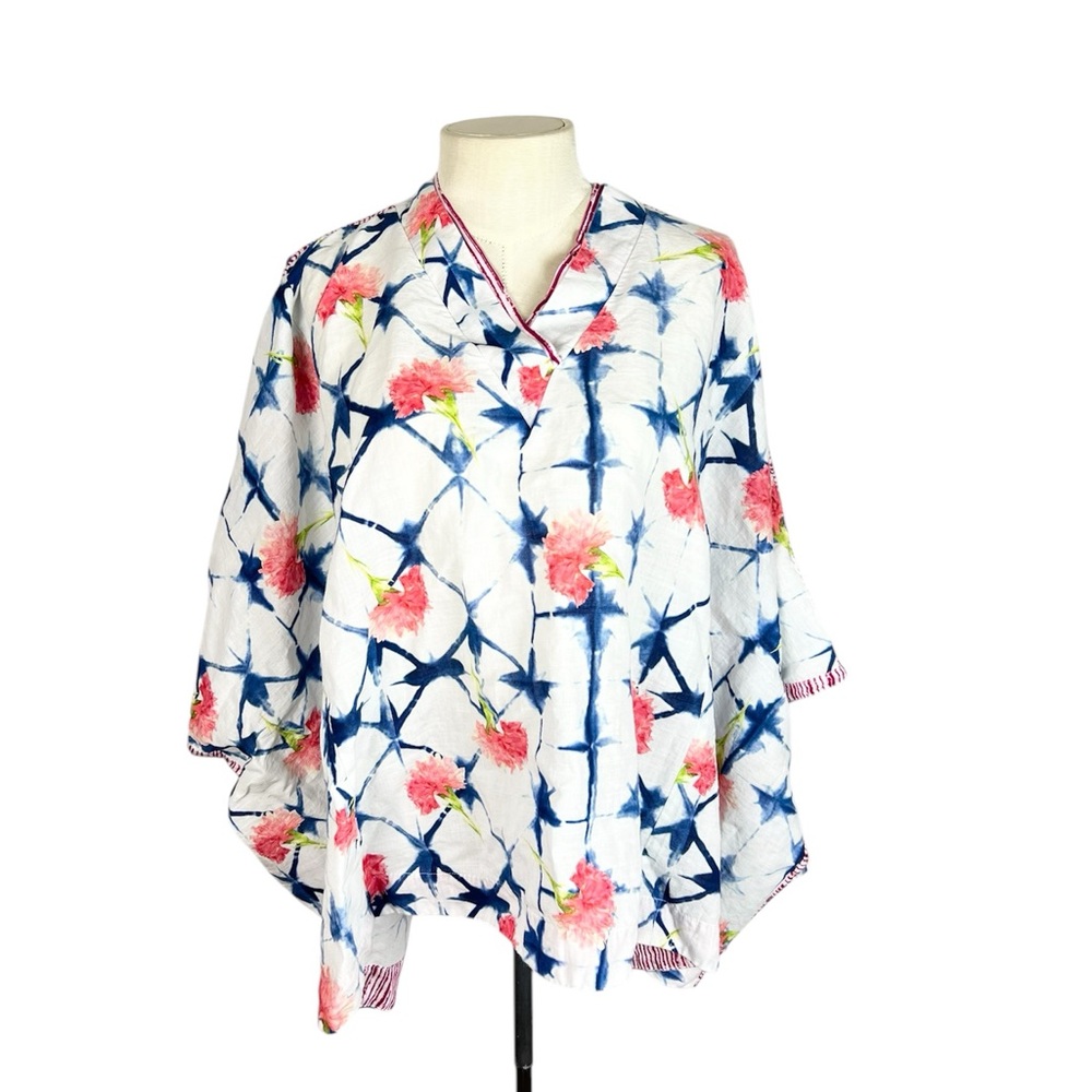 Benares Poncho top size Large coverup Cotton colorful beachy‎ Summer